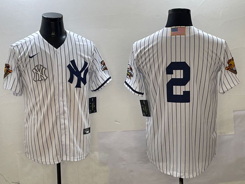 Men New York Yankees #2 No Name White Stripe Throwback Game 2025 Nike MLB Jersey style 8